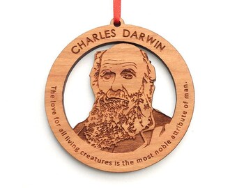 Charles Darwin Ornament - Famous Faces and Science Detailed Black Cherry Wood Ornament - Biology and Evolution Gift - Nestled Pines Design