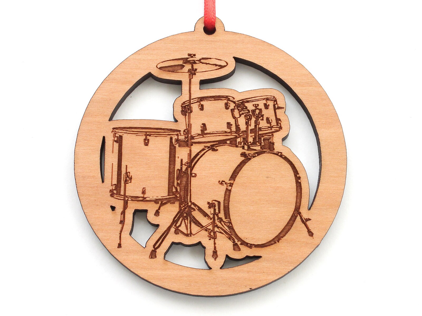 Drum Kit Circle Christmas Ornament Drum Set Black Cherry Wood Christmas