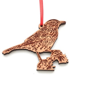 Cactus Wren Ornament - Realistic Wooden Carved Wren Christmas Ornament - Black Cherry Wood - Bird Collection