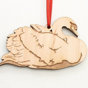 Swan Ornament - Engraved Wooden Swan Christmas Ornament - Solid Maple Wood - Bird Collection