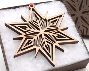 Snowflake Ornament Gift Box Set - Intricately Cut American Maple Wood Ornament by Nestled Pines Workshop