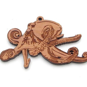 Octopus Ornament - Intriguing Monster Of The Deep Octopus Wood Ornament