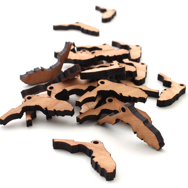 Florida FL Mini Wood Charms - State Cutout Jewelry and Craft Accessory - USA Harvested Black Cherry Wood -