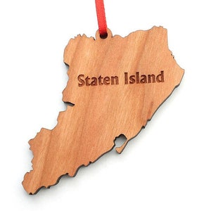 Staten Island NYC Borough Shape Ornament -  Staten Island Engraved NYC Borough - Black Cherry Wood Christmas Ornament - City Collection