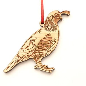 Gambel&#39;s Quail Ornament - Realistic Wooden Carved Quail Christmas Ornament - Maple Wood - Bird Collection