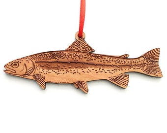 Rainbow Trout Ornament - Cute Rainbow Trout Black Cherry Wood Hanging Ornament - Trophy Trout Off the Hook