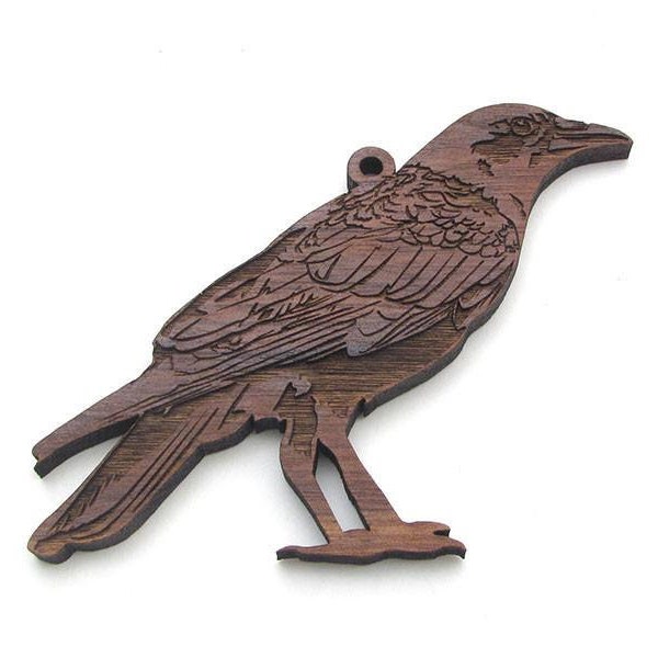 American Crow Ornament - Realistic Wooden Carved Crow Christmas Ornament - Black Walnut Wood - Bird Collection