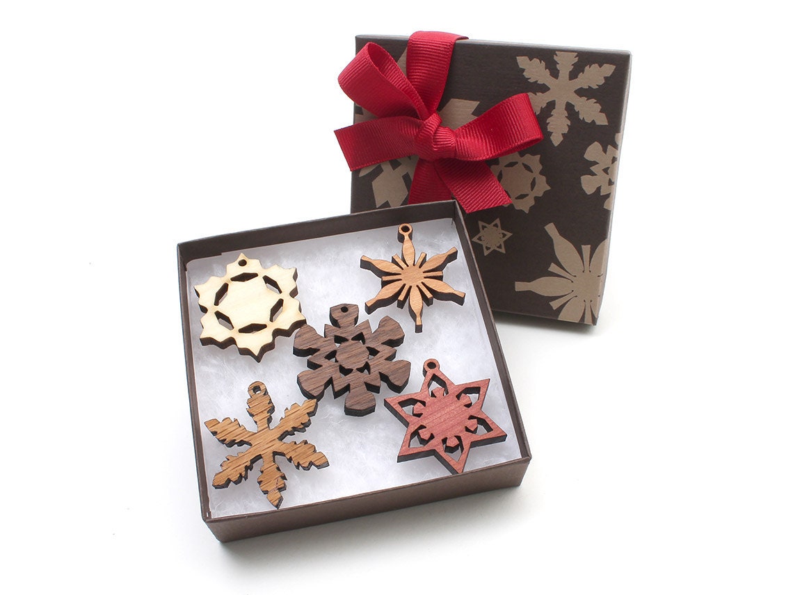 Mini Wood Snowflake Ornament Gift Box Set of 5 Ready to Etsy