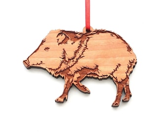 Javelina Ornament - Collared Peccary Christmas Ornament - Black Cherry Wood Javelina - Critter Collection - Nestled Pines Original