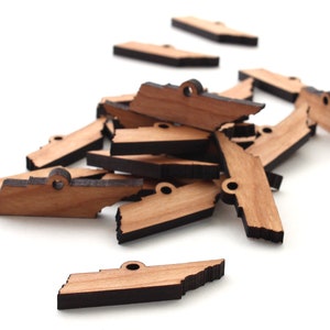 Tennessee TN Mini Wood Charms - State Cutout Jewelry and Craft Accessory - USA Harvested Black Cherry Wood -