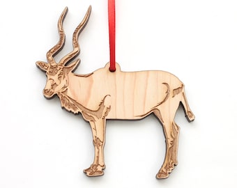 Addax Ornament - Screwhorn Antelope Black Cherry Wood Christmas Ornament - Critter Collection - Nestled Pines Original Designs