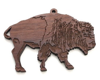 Bison Ornament - Great Plains Giant Buffalo Bison Wood Ornament - Critter Collection