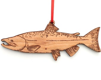Salmon Ornament - Tasty Salmon - Black Cherry Hardwood Christmas Hanging Ornament - Aquatic Collection