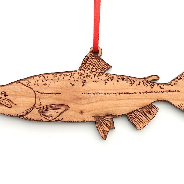 Salmon Ornament - Tasty Salmon - Black Cherry Hardwood Christmas Hanging Ornament - Aquatic Collection