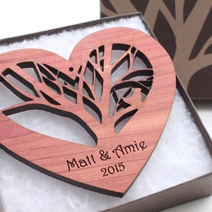 Our Love Grows Wood Anniversary Custom Tree Heart Ornament 5 Year Commemorative Gift - Personalized Design by Nestled Pines