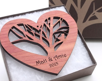 Our Love Grows Wood Anniversary Custom Tree Heart Ornament 5 Year Commemorative Gift - Personalized Design by Nestled Pines