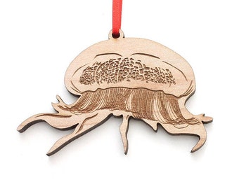 Jellyfish Ornament - Aquatic Jellyfish,  Engraved Maple Wood Hanging Ornament Marine Animal, Jellyfish shaped decoration