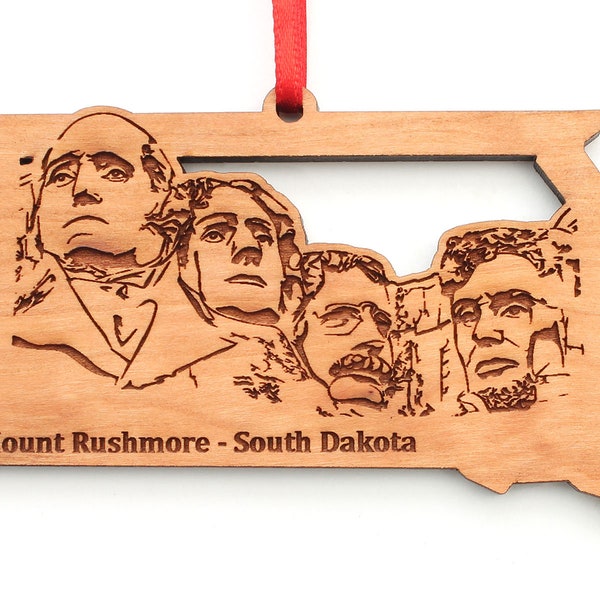 South Dakota Mount Rushmore Ornament - Engraved SD Rushmore Black Hills Keystone  Black Cherry Wood Christmas Ornament - State Icons -