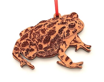 Great Plains Toad Ornament - Minnesota Toad Wood Christmas Ornament - Anaxyrus cognatus - Black Cherry wood - Critter Collection