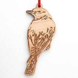 Western Bluebird Ornament - Engraved Wooden Bluebird Christmas Ornament - Solid Maple Wood - Bird Collection