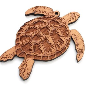 Loggerhead Sea Turtle Christmas Ornament - Black Cherry Hardwood - Aquatic Collection from Nestled Pines