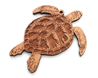 Loggerhead Sea Turtle Christmas Ornament - Black Cherry Hardwood - Aquatic Collection from Nestled Pines