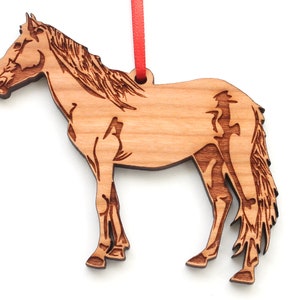 Ornement de cheval - Ornement de Noël en bois de cerisier noir cheval équin - Collection d’animaux - Design original de pins nichés