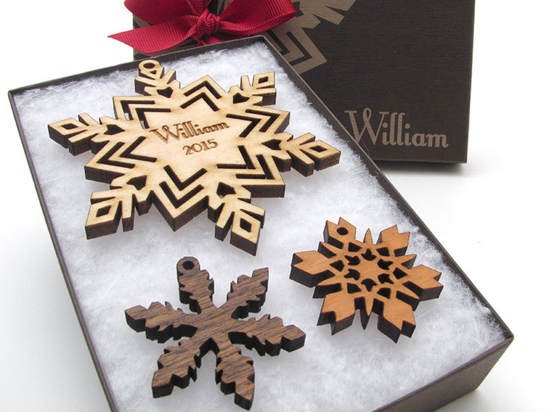 Custom Snowflake Christmas Ornament Gift Box From Nestled Pines Wood
