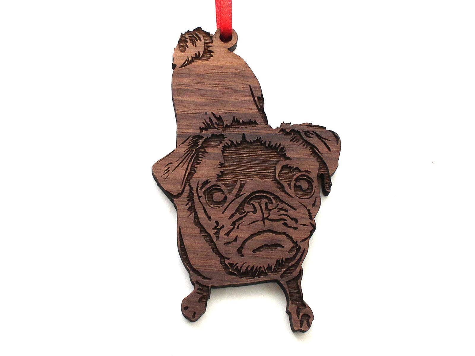 Pug Ornament Engraved Black Cherry Wood Dog Christmas Etsy