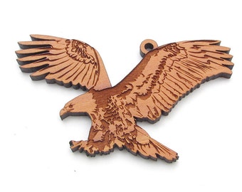 American Bald Eagle Ornament  - Realistic Wooden Carved Christmas Ornament - Black Cherry Wood - Bird Collection