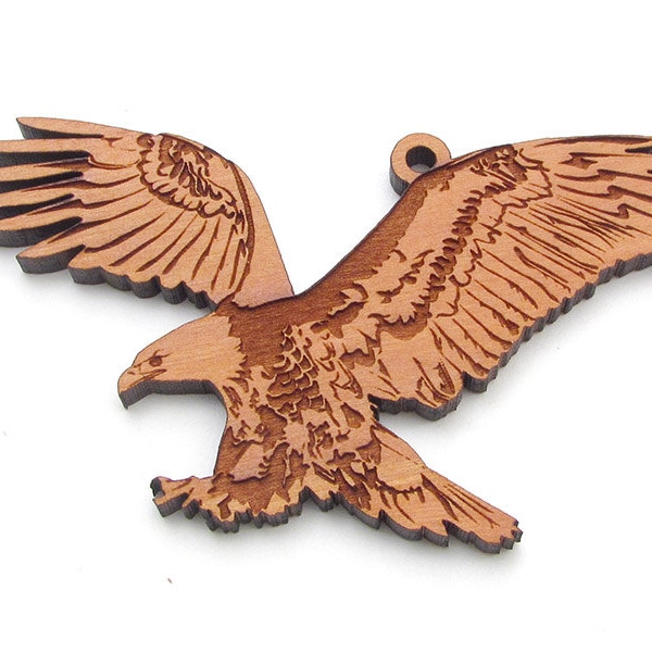 Adorno de águila calva americana - Adorno navideño tallado en madera realista - Madera de cerezo negro - Colección de aves