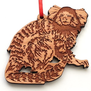 Marmoset Monkey Ornament - Common Marmoset Black Cherry Wood Ornament - New World Primate Zoo Animals - Nestled Pines Original