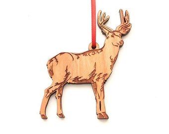 Mule Deer Ornament - Mule Deer Wood Christmas Ornament - Black Cherry wood - Critter Collection