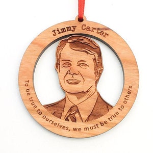 Ornamento di Jimmy Carter: ornamento presidenziale in legno con volti famosi di Jimmy Carter