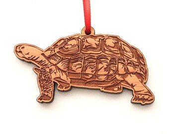 Desert Tortoise Ornament - Wooden Desert Tortoise Christmas Ornament - Black Cherry Wood - Critter Collection