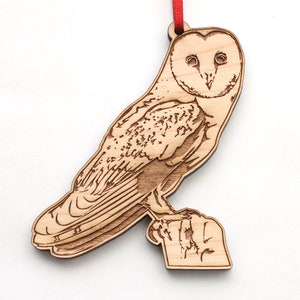 Barn Owl Ornament - Solid American Maple Wood Ornament Barn Owl