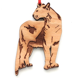 Mountain Lion Standing Ornament - Cougar Puma Panther Catamount American Cat Black Cherry Wood Christmas Ornament - Critter Collection