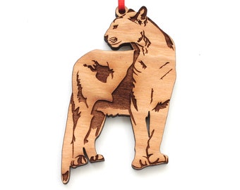 Mountain Lion Standing Ornament - Cougar Puma Panther Catamount American Cat Black Cherry Wood Christmas Ornament - Critter Collection