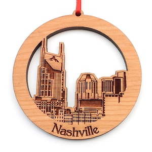 Nashville Tennesee Skyline Kreis Ornament - Gravierte Nashville AT & T Down Down Kirschholz Weihnachtsverzierung - City Collection