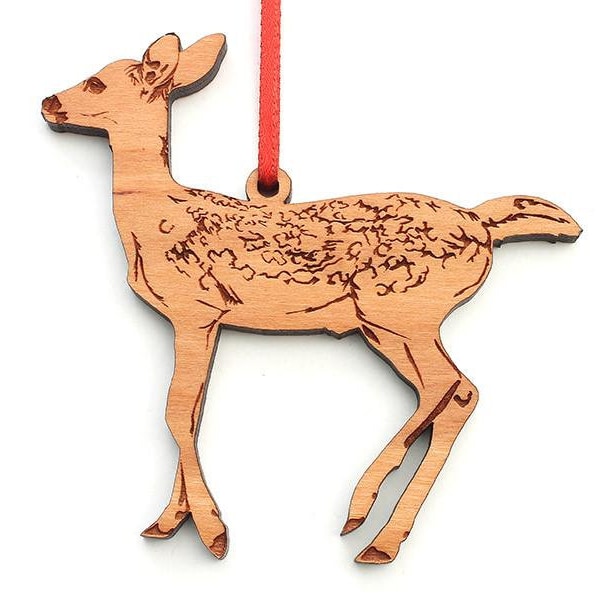 White Tailed Deer Fawn Ornament - Cute Baby Bambi Deer Wood Ornament