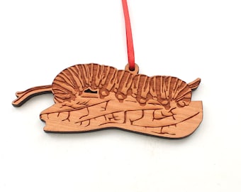 Monarch Caterpillar Ornament - Milkweed Monarch Instar Black Cherry Wood Ornament - Insect Collection - Nestled Pines Original