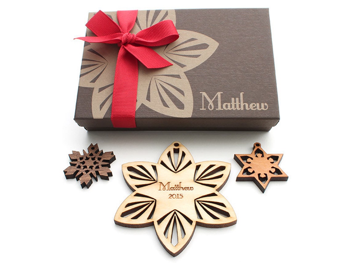 Personalized Wood Snowflake Ornament Gift Box Set From Etsy