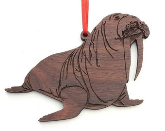 Walrus Ornament - Bulky Tusky And Whiskery Walrus Wood Ornament