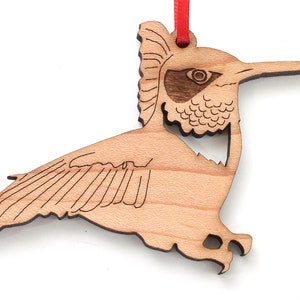 Ruby-throated Hummingbird Ornament - Realistic Carved Black Cherry Wooden Hummingbird Christmas Ornament - Bird Collection