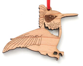 Ruby-throated Hummingbird Ornament - Realistic Carved Black Cherry Wooden Hummingbird Christmas Ornament - Bird Collection