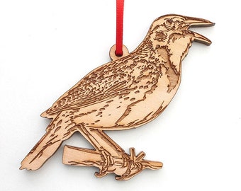 Western Meadowlark Ornament - Engraved Wooden Meadowlark Christmas Ornament - Solid Maple Wood - Bird Collection