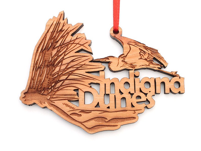 Parks Indiana Lakeshore Black Cherry Wood Christmas Ornament Indiana Dunes National Park IN Cutout Ornament State Icons