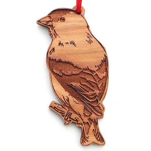 Goldfinch Ornament - Realistic Wooden Carved  Goldfinch Christmas Ornament - Black Cherry Wood - Bird Collection