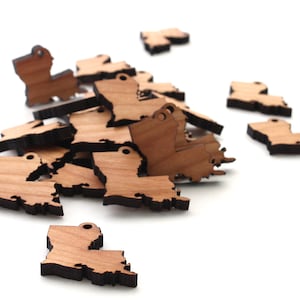 Louisiana LA Mini Wood Charms - State Cutout Jewelry and Craft Accessory - USA Harvested Black Cherry Wood -