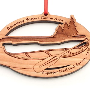 Boundary Waters Canoe Area MN Ornament - Engraved Superior National Forest MN Black Cherry Wood Christmas Ornament - State Icons -